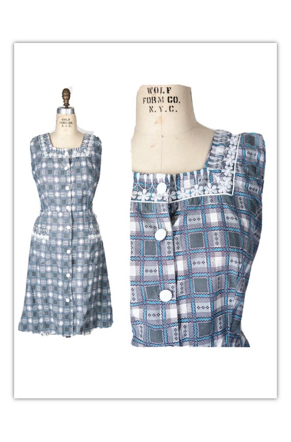 Vintage 40s 50s Cotton Plaid Day Dress
