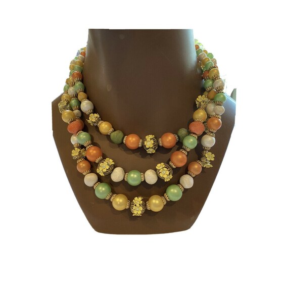 Vintage 60s Multi Strand Beaded Necklace Tropical… - image 1