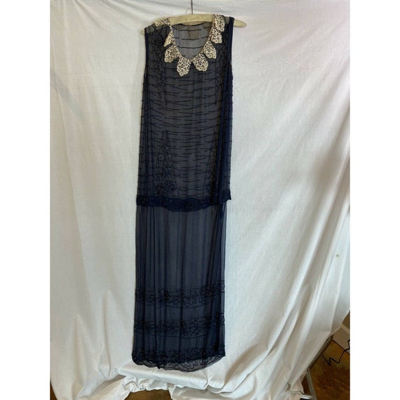 Antique 1920s Navy Silk Chiffon Beaded dress / Do… - image 7