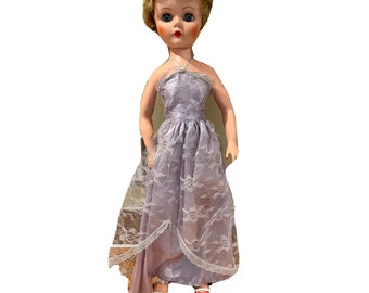 Vintage 1960s Jolly Toy Fashion Doll in Box 20'' Blond Hair Blue eyes Lilac Gown