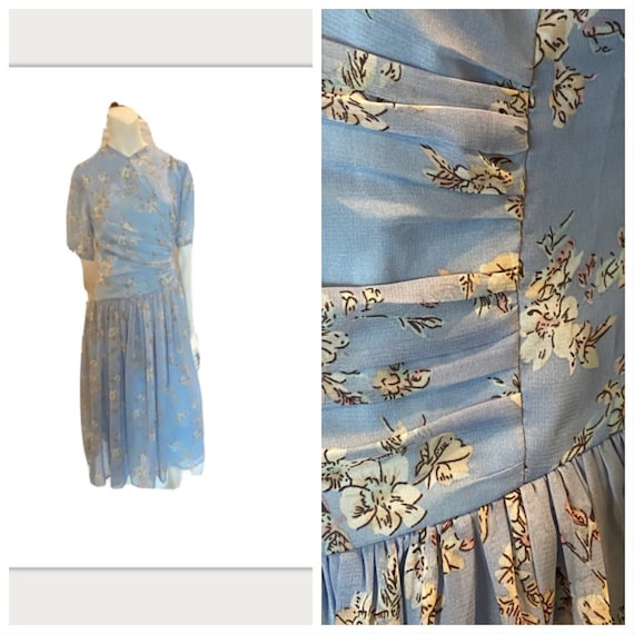 Vintage 40s Style Rayon floral Print Dress