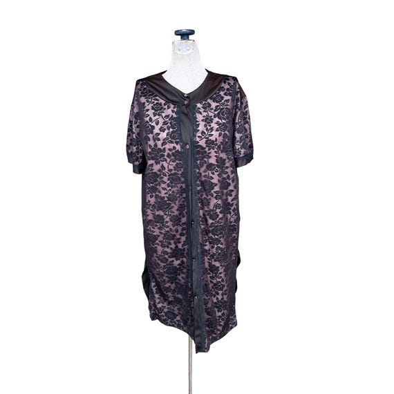 Vintage 60s Nightgown Black Nylon Sheer Flocked B… - image 1