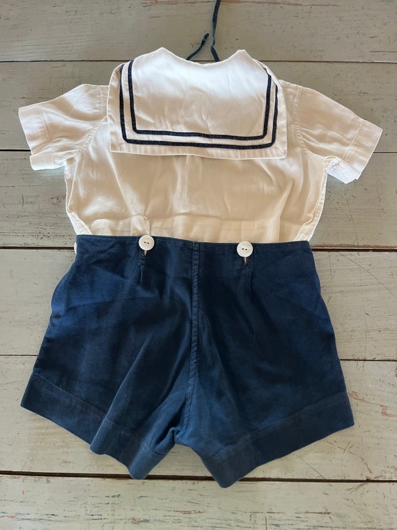 Vintage Toddler Sailor Shorts Suit White and Navy 