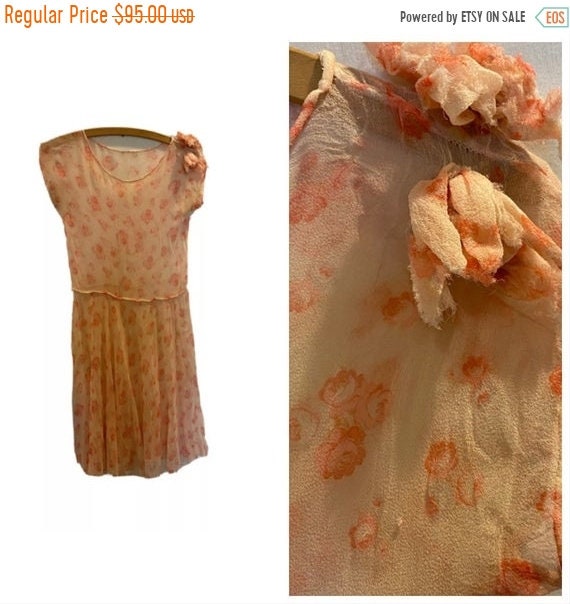 ON SALE Vintage 1920s Silk Chiffon Floral Dress