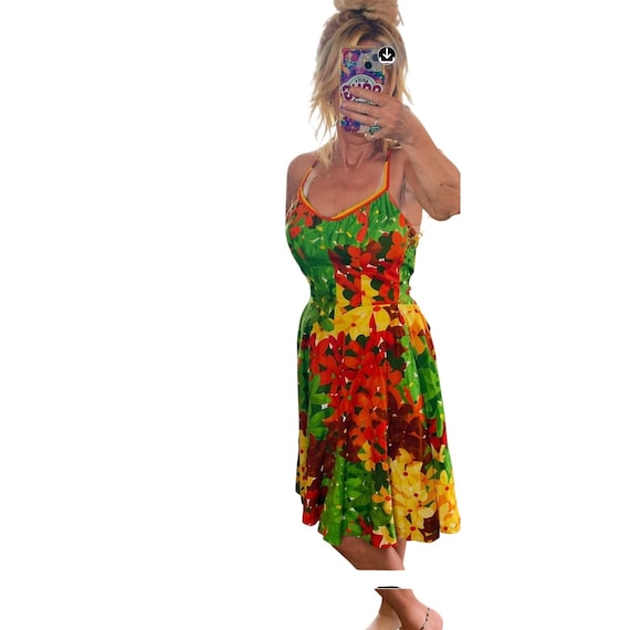 Vintage 60s 70s DeWeese Bright Floral Swim Dress
