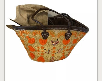 Vintage bestickte Strohtasche Festival Strandtasche groß