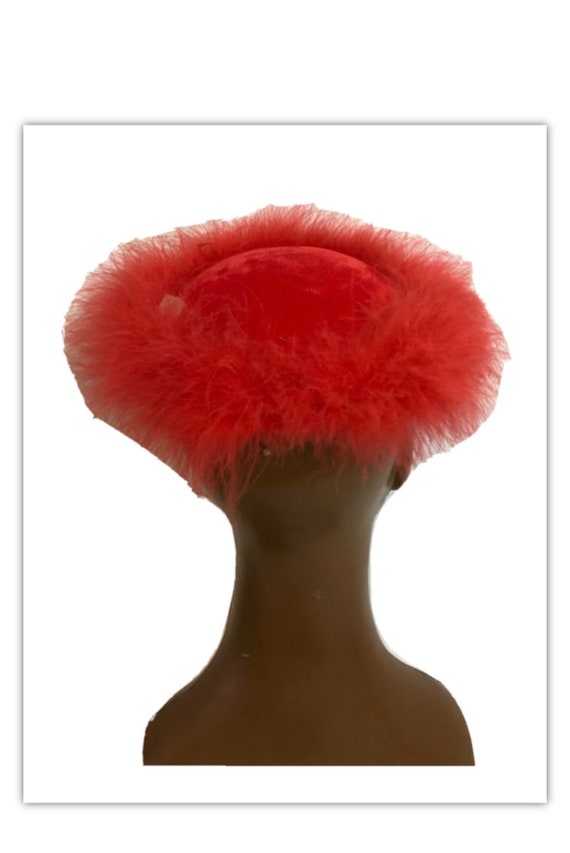 Vintage 60s Red Feather Bumper Hat