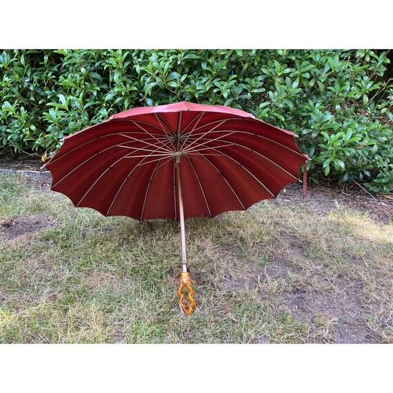 Vintage Umbrella Parasol w/ Faux Tortoise Shell S… - image 4