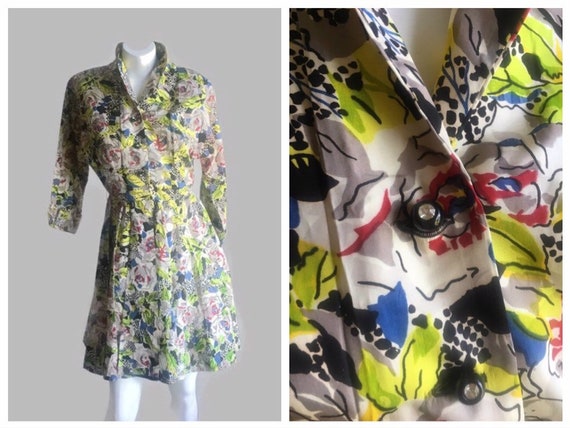 Vintage 50s R & K Original Print Dress Vibrant No… - image 1