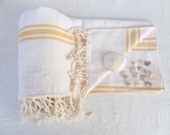 100% Cotton Peshtemal, Ecru,Yellow Striped Peshtemal, Ottoman Peshtemal towel, sauna,spa,fitness,