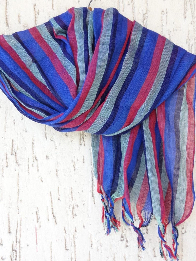 Handwoven Multicolored Scarf BlueRedMint Striped Scarves | Etsy