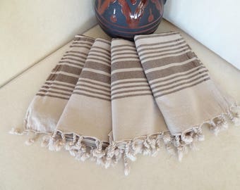 Traditional Turkish Peshtemal, Beige Brown Striped Peshtemal, Bamboo Peshtemal, Spa,Bath,Beach,Yoga,Pool,Fitness Towel,Christmas Gifts