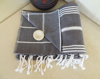 Traditional Turkish Towel-Ottoman Peshtemal Towel, Black&White Striped-Peshtemal, Beach Towels, Men Towels, sauna,spa,fitness, Gift for Him