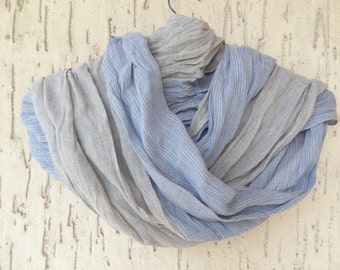 Handwoven infinity scarf,  Blue,Grey Striped Scarves, Natural,Organic Scarf, Fashion accessories, Women Scarves