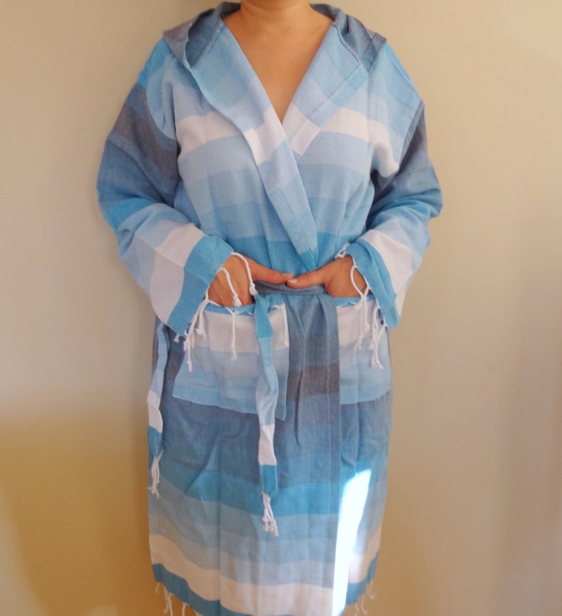 Turkish Unisex Bathrobe Organic Eco Friendly Bathrobe Blue Etsy