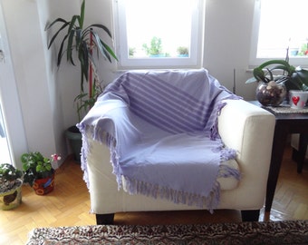 Lavander,Purple Striped Throw Blanket, Tassel Hand-Woven Cotton Blanket, Home Decor