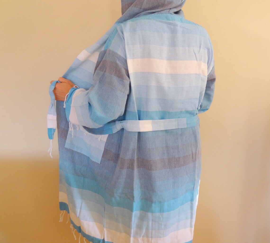 Turkish Unisex Bathrobe Organic Eco Friendly Bathrobe Blue Etsy