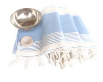 Traditional Turkish Towel-Ottoman Peshtemal towel-Turquoise.White Striped-Peshtemal-sauna,spa,fitness,