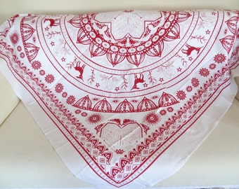 Square Tablecloth, Red&White Tablecloth, Hand Print, Hittite pressure,  a special  lithography tablecloth, Home Decor, Christmas Gifts