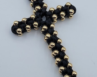 Perles croisées remplies d’or (1,5 po x 2,5 po) avec cordon pectoral noir, vêtement de mode