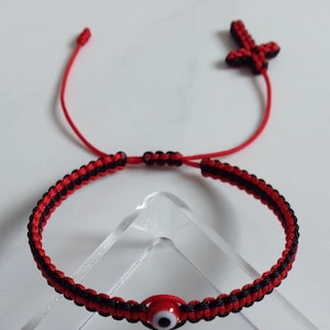 Red & Black String Bracelet, Red evil eye,good luck charm With Cross Woven End.