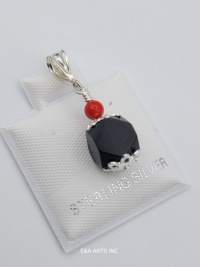 Nuevo Colgante Coral Azabache 8mm en Plata de Ley 925 - Azabache Genuino image 3