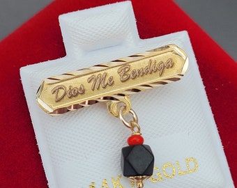 14k Oro Azabache Prendedor Bebé "Dios Me Bendiga"