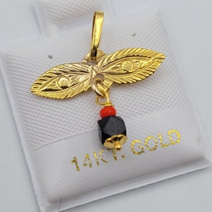 Dije Ojo De Santa Lucia Azabache Genuino 14k massief geelgouden oog-amulethanger