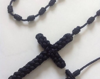 Black Knotted Nylon Cord ROSARY+ Black Decenario