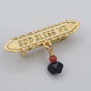 Gold Plated Azabache Real Evil Eye Protection Baby Pin GOD BLESS ME