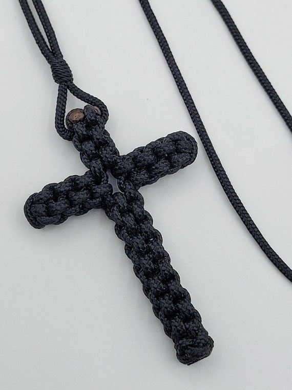 Negro Cordón Anudado Cruz Ortodoxa Cuerda De Oración Nudo Macrame