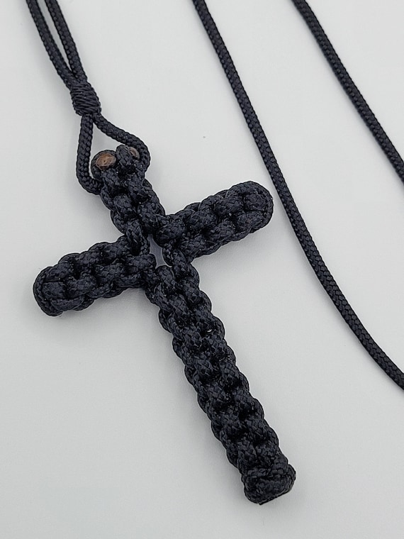 Negro Cordón Anudado Cruz Ortodoxa Cuerda de Oración Nudo Macrame Collar Suave Serbio