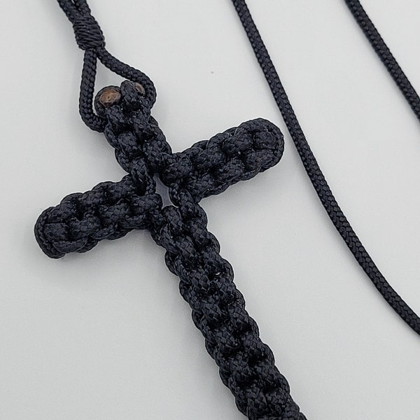 Negro Cordón Anudado Cruz Ortodoxa Cuerda de Oración Nudo Macrame Collar Suave Serbio