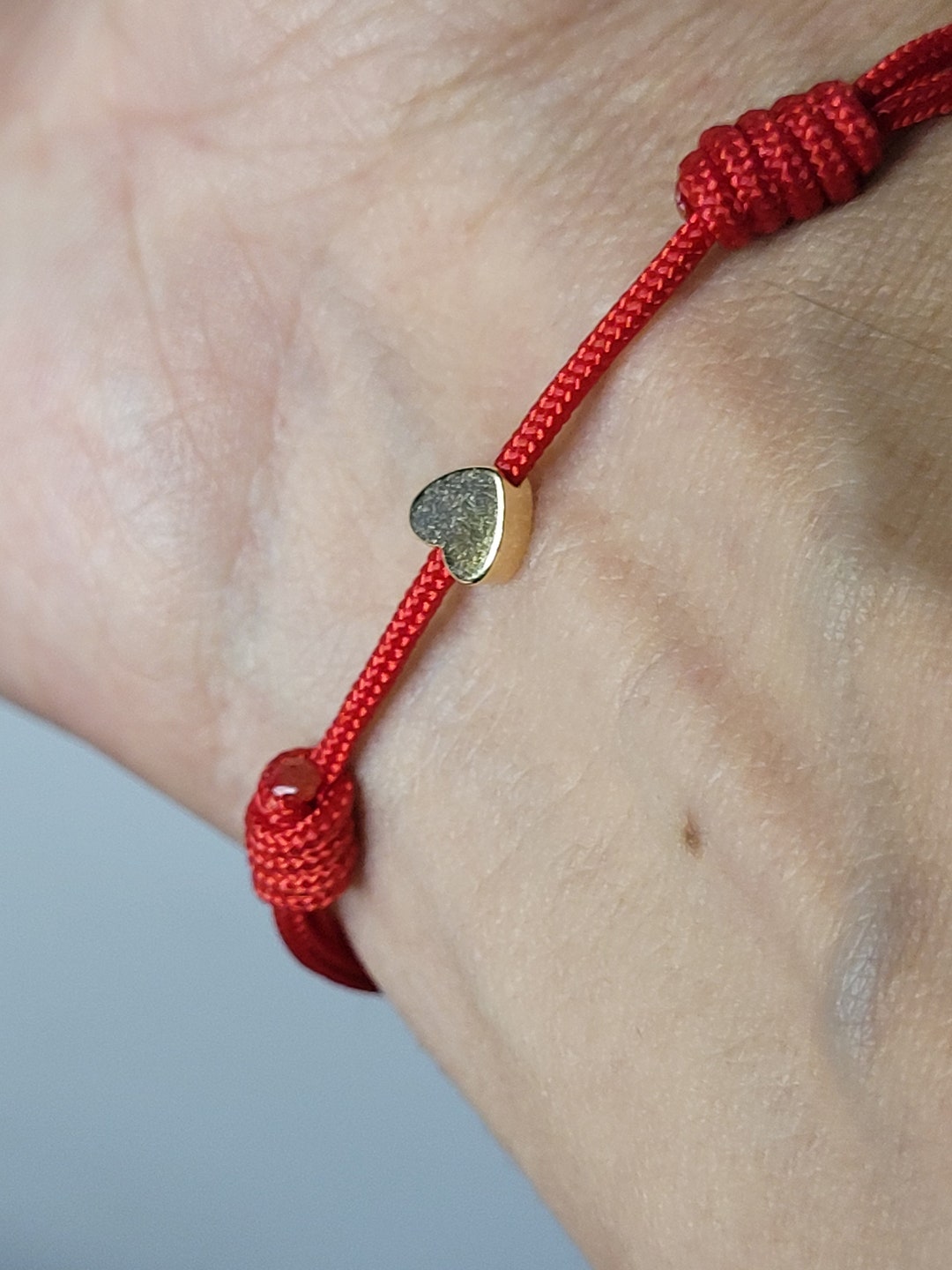 Handmade Red String Bracelet With Heart: Adjustable Lucky Cord ...
