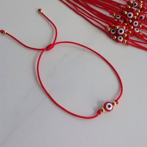 Evil Eye Red String Kabbalah Bracelet Gold 14K Beads Good Luck Charm Protection