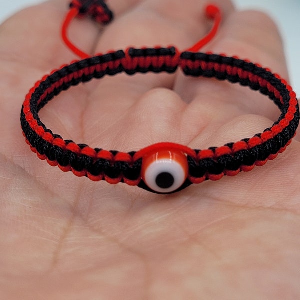 Pulsera de hilo rojo y negro para bebé y adulto, mal de ojo de vidrio rojo, amuleto de buena suerte con extremo tejido de cruz