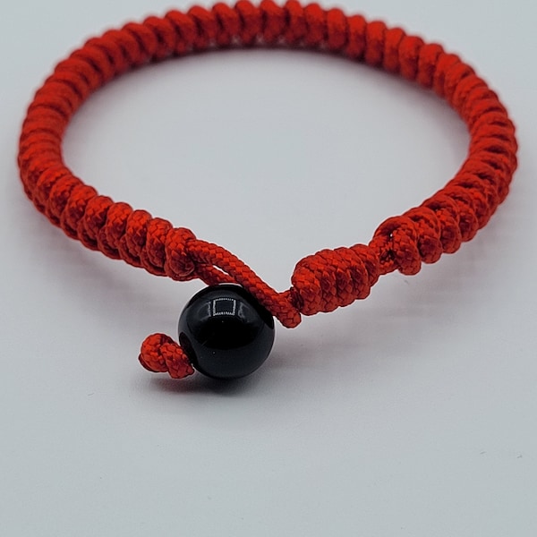 Brazalete tejido de cuerda roja, amuleto de protección, pulsera de hilo tejido, obsidiana negra, 10mm