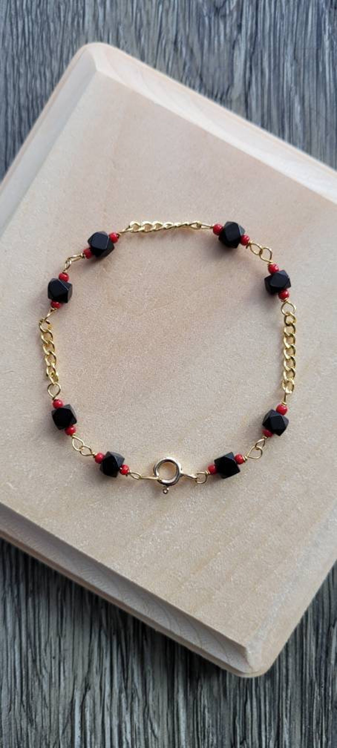 Azabache & Coral Solid 14K Gold Baby Bracelet 5 Oro Puro Etsy