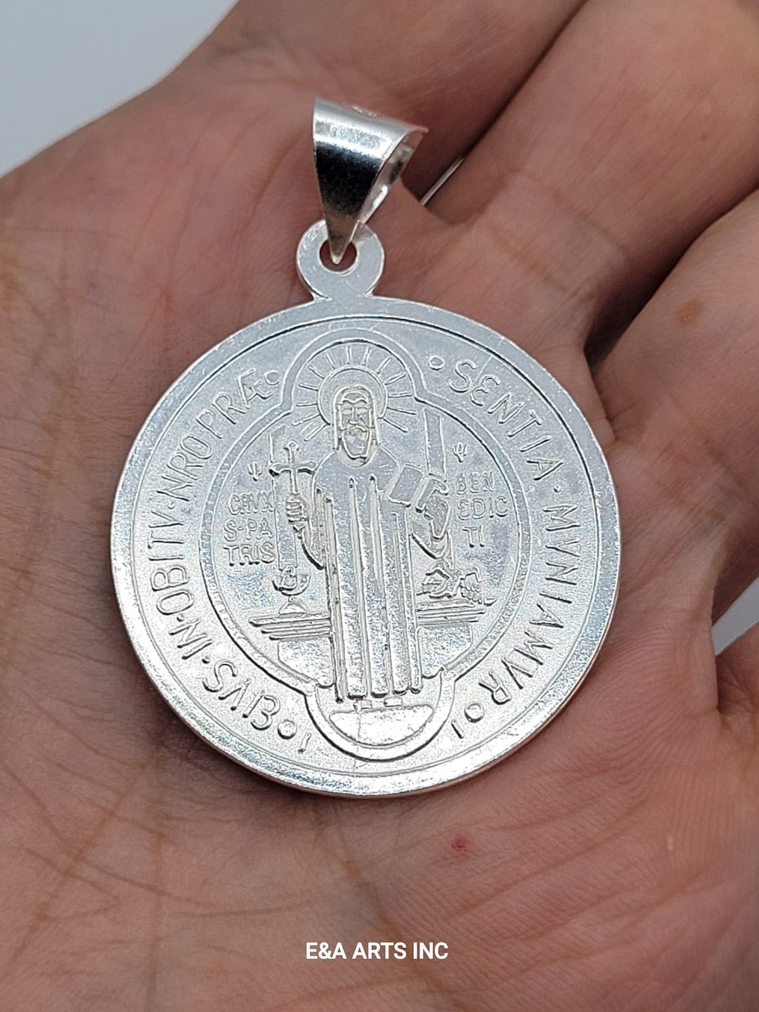 Sterling Silver 925 Saint Benedict Medal Reversible Charm Pendant - 10 ...