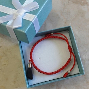Baby Red String Bracelet, Azabache figa hand 14K yellow Gold ,good luck charm.