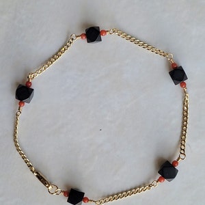 Azabache & Coral Goldfilled Bracelet, 7&quot; Lleno de Oro Pulsera 7 Pulgadas Adulto