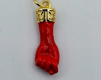 Talismán de amuleto de buena suerte con protección contra el mal de ojo de Figa Rojo chapada en oro