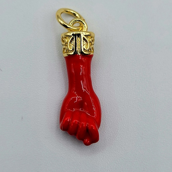 Red Figa Hand Amulet Charm, Gold Plated Good Luck Talisman Protection
