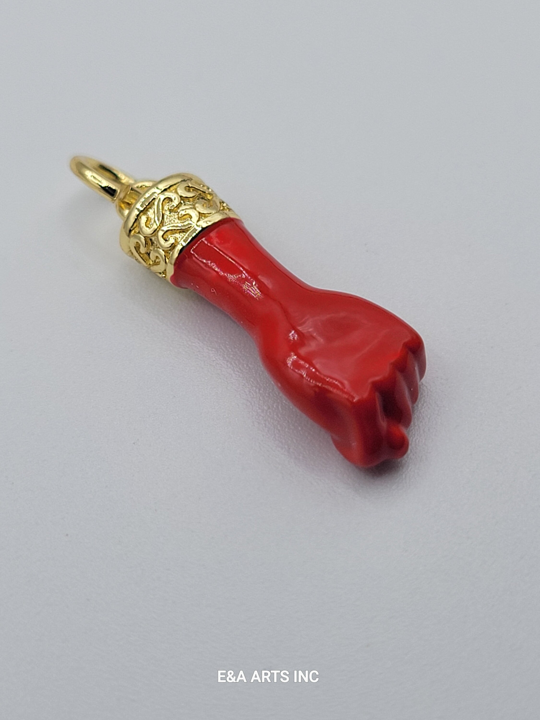 14K Gold Plated Figa Hand Evil Eye Charm - Good Luck Talisman Pendant For Protection & Positive Energy - View #3