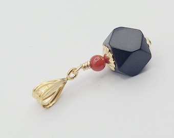 Pendant Azabache 6mm Coral 3mm 925 Gold Filled pendant  - Genuine Azabache