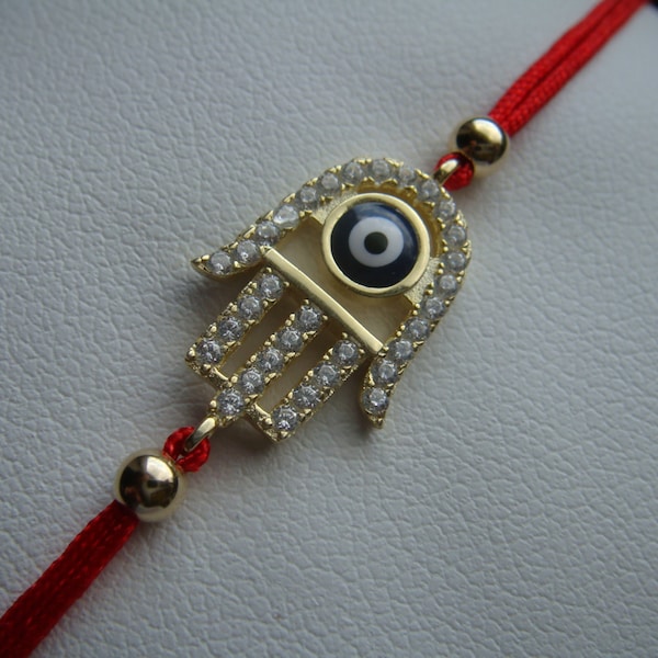 Plata de ley 925 cristal Cz oro Hamsa mal ojo pulsera rojo cuerda Kabbalah Lucky Charm regalo.