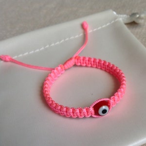 Baby Girl  Pink String Bracelet, Red Glass Evil Eye, Good Luck Charm.