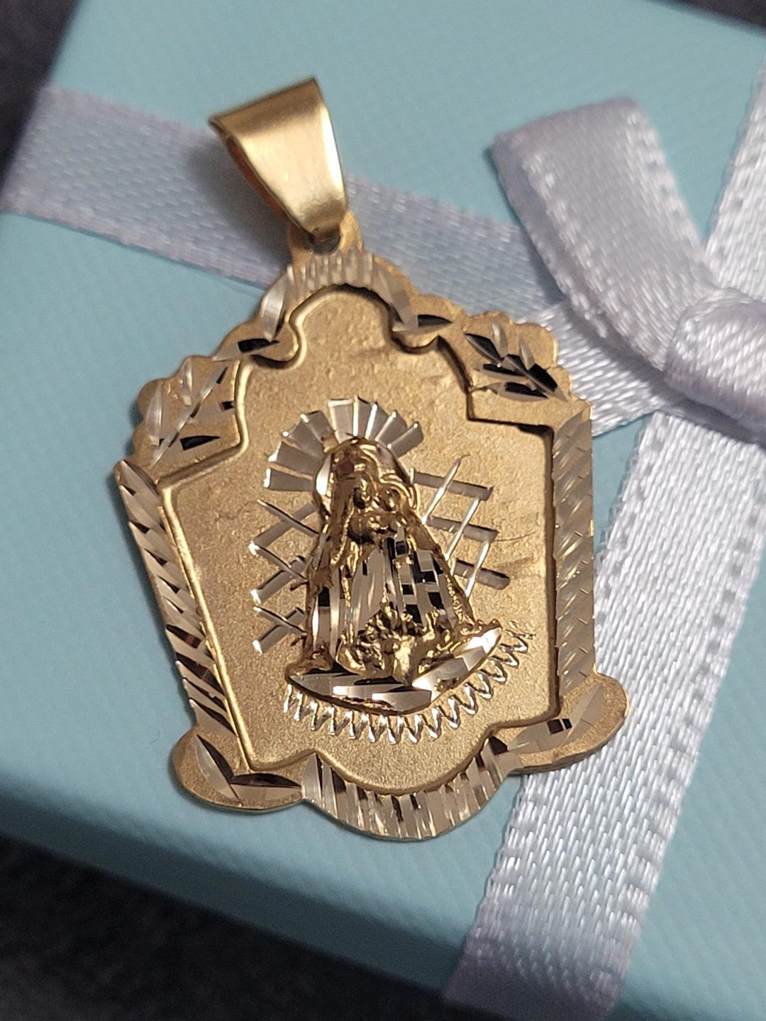 14K Yellow Gold Our Lady of Charity Pendant Virgen De La Caridad Del ...
