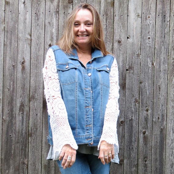 jean jacket with bell sleeves