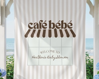 Café Bébé Baby Shower Banner | Personalized Baby Shower Backdrop | Custom Café Theme Baby Shower Decor | Neutral Baby Shower Welcome Sign